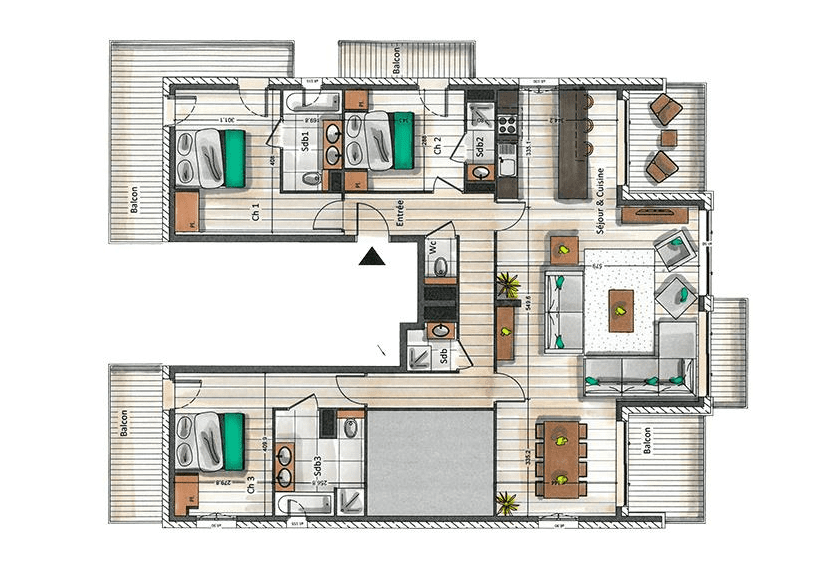 Aspen Lodge B21 22 3 Bedroom Apartment Floor Plan